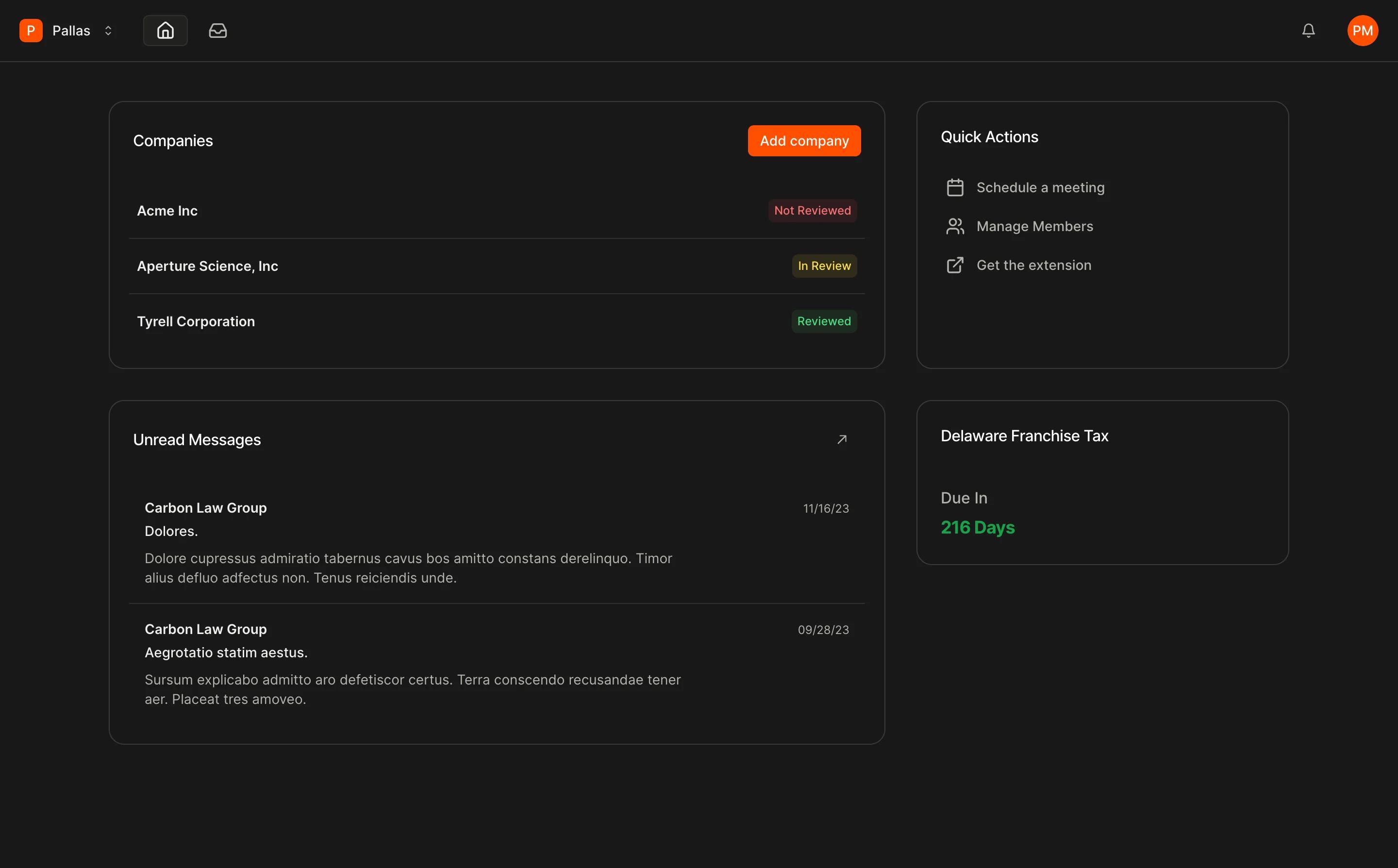 App screenshot - dark mode
